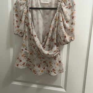 ASTR Women's Blouse with Floral Design - Cream and Orange